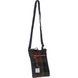 Authentic Ashwood Leather & Harris Tweed® Cloth Crossbody Bag Black/Green/Red: TW-29-07-BR