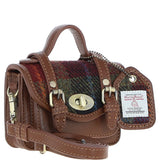 Ashwood Leather & Harris Tweed® Cloth Micro Satchel Bag with Twist Lock Tan/Green/Red:TW-36-08-TR