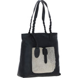 Black Leather Shoulder Bag with Polka Dot Print Pocket: ELA 1128