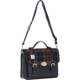 Ashwood Leather & Harris Tweed® Cloth Large Satchel Bag with Twist Lock Black/Green/Red: TW-35-07-BR