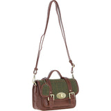 Ashwood Leather & Tweed Small Satchel Bag with Twist Lock Tan/Green Check: TW-33-010-TGNH
