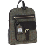 Exquisite Ashwood Leather & Harris Tweed® Cloth Backpack Brown/Green: TW-25-09-BG