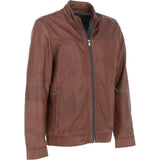 Ashwood Men’s Real Leather Jacket with Mandarin Collar and Zip Brown: NEW COOPER
