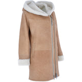 Ladies Hooded Sheepskin Coat Tan: KB 999