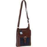 Ashwood Leather & Harris Tweed® Cloth Crossbody Bag Tan/Navy: TW-24-011-TN