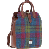 Ashwood Leather & Harris Tweed® Cloth Multi-Pocket Backpack Tan/Purple: TW-66-13-TP
