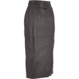 Women's Long 31 Inch Leather Skirt With Open Front Slit  Brown : Sandra Skirt