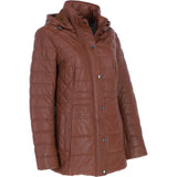 Women’s Genuine Leather Quilted Hooded Jacket by Ashwood Leather in Tan: Walbusch