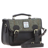Ashwood Leather & Harris Tweed® Cloth Small Satchel Bag Brown/Green: TW-67-09-BG