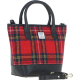 Ashwood Leather & Harris Tweed® Cloth Large Grab Bag  Black/Red: TW-64-14-BR