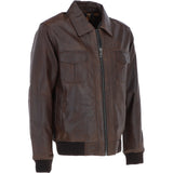 Men's Real Leather Bomber Jacket with Brando Collar Aq Brown: AWM-Pointer