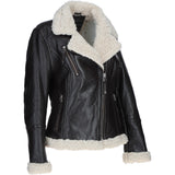 Womens Shearling Biker Jacket Brown: 2418