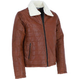 Ashwood Men’s Real Leather Puffer Jacket in Regular Fit with Faux Fur Collar Tan: AWM-Puffer