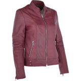 Ladies Leather Biker Jacket Bordeaux: N-12