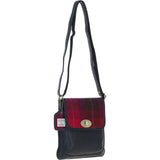 Ashwood Leather & Harris Tweed® Cloth Twist Lock Crossbody Bag Navy/Pink: TW-31-06-NP