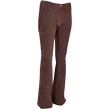 Women's Flared 60's Suede Leather Jeans Brown Suede: 35857