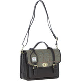 Ashwood Leather & Harris Tweed® Cloth Large Satchel Bag with Twist Lock Brown/Green: TW-35-09-BG