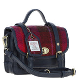 Ashwood Leather & Harris Tweed® Cloth Mini Satchel Bag with Twist Lock Navy/Pink: TW-32-06-NP