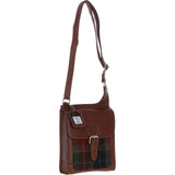 Ashwood Leather & Harris Tweed® Cloth Crossbody Bag Tan/Green/Red: TW-24-08-TR