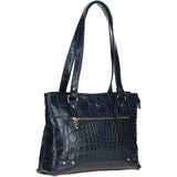 Velutto Eleganza' Zip Mid Section Real Leather Shoulder Bag Navy/croc: 52234