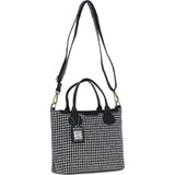 Versatile Ashwood Leather & Harris Tweed® Cloth Shoulder Bag Black/White: TW-22-012-BW