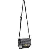 Ashwood Leather & Harris Tweed® Cloth Saddle Crossbody Bag with Twist Lock Black/White: TW-30-012-BW