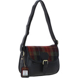 Elegant Ashwood Leather & Harris Tweed® Cloth Crossbody Bag Black/Green/Red: TW-27-07-BR