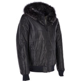 Men's Leather Hooded Bomber Jacket Dark Blue: 1160