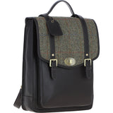 Ashwood Leather & Harris Tweed® Cloth Large Backpack with Twist Lock Brown/Green: TW-38-09-BG