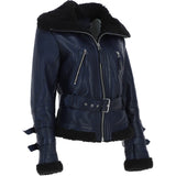 Women's Aviator Biker Jacket Blue/Black: 2420