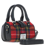 Ashwood Leather & Harris Tweed® Cloth X-Small Barrel Bag Black/Red: TW-60-14-BR