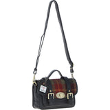 Ashwood Leather & Harris Tweed® Cloth Small Satchel Bag with Twist Lock Black/Green/Red: TW-33-07-BR