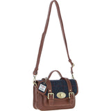 Ashwood Leather & Harris Tweed® Cloth Small Satchel Bag with Twist Lock Tan/Navy: TW-33-011-TN