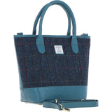 Ashwood Leather & Harris Tweed® Cloth Large Grab Bag Teal/Navy: TW-64-16-TN