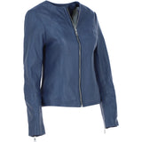 Women's Collarless Leather Fashion Jacket Purple: AWL-284