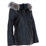 Ashwood Leather Hooded Jacket with Fur Trim Black: J-1948 F