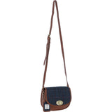 Ashwood Leather & Harris Tweed® Cloth Saddle Crossbody Bag with Twist Lock Tan/Navy: TW-30-011-TN