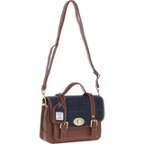 Ashwood Leather & Harris Tweed® Cloth Medium Satchel Bag with Twist Lock Tan/Navy: TW-34-011-TN