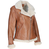 Womens Shearling Biker Jacket Cognac: 2418