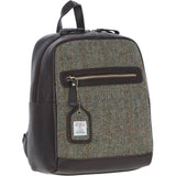 Authentic Ashwood Leather & Harris Tweed® Cloth Backpack Brown/Green: TW-28-09-BG