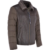 Leather Sheepskin And Padded Material Jacket Olive/Brown : Trap-Enzo