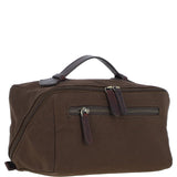 Fenland Canvas & Leather Wash Bag Brandy/green: FEN-759