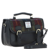 Ashwood Leather & Harris Tweed® Cloth Small Satchel Bag Black/Green/Red: TW-67-07-BR
