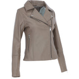 Ladies Veg Tanned Leather Biker Jacket Biscuit: AWL-80
