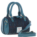 Ashwood Leather & Harris Tweed® Cloth X-Small Barrel Bag Teal/Navy: TW-60-16-TN