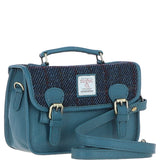 Ashwood Leather & Harris Tweed® Cloth Small Satchel Bag Teal/Navy: TW-67-16-TN
