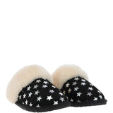 Women's Classic  Suede Sheepskin Slippers Black/Silver: FEN-LADIES SLIPPERS