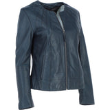 Womens Collarless Leather Jacket Navy/nap: AWL-280