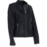Real Leather Biker Style Jacket with Mandarin Collar Black: AWL-Kate