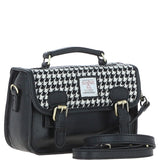 Ashwood Leather & Harris Tweed® Cloth Small Satchel Bag Black/White: TW-67-12-BW